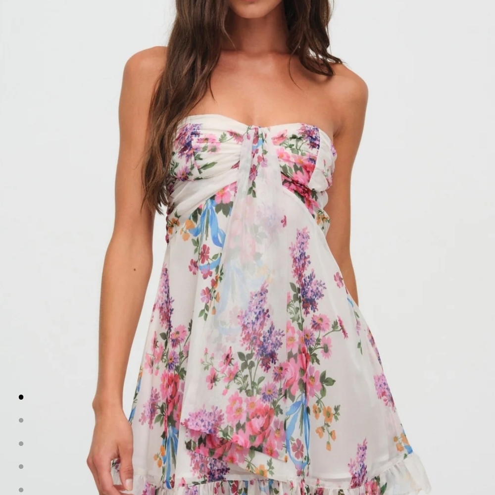 For Love And Lemons - Teagan Mini - Strapless Floral Dress - Pink and Purple